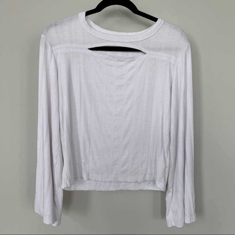 LNA White Ribbed Long Sleeve Crop Shirt Size M